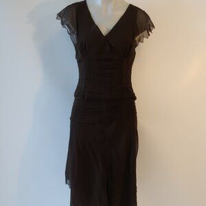 Womens 2PC Lela Rose 100% Silk Brown Blouse, Skirt Set 8